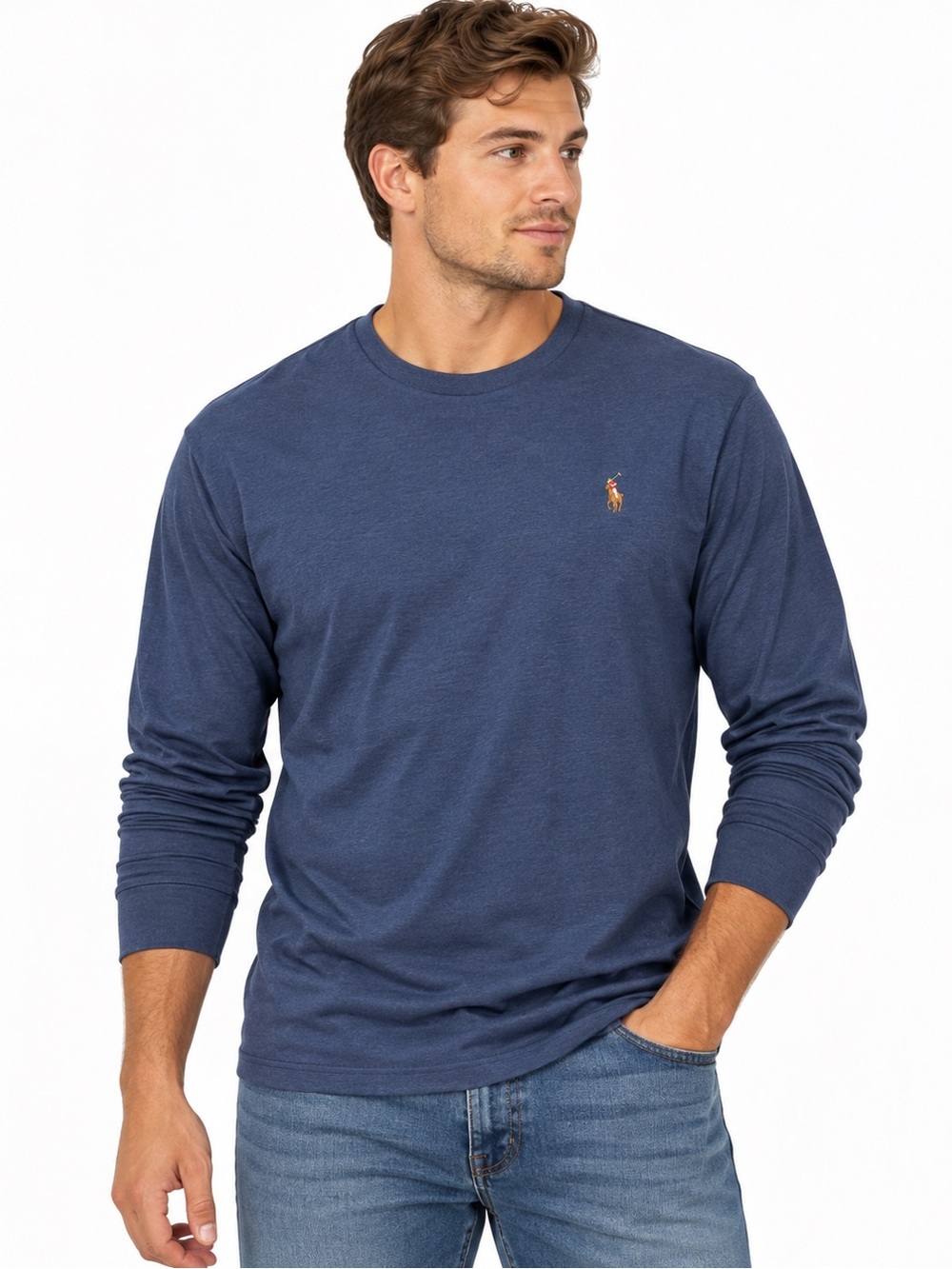 Polo Ralph Lauren Men’s 2XB Navy Blue Long Sleeve Pony Logo Shirt 100% Cotton